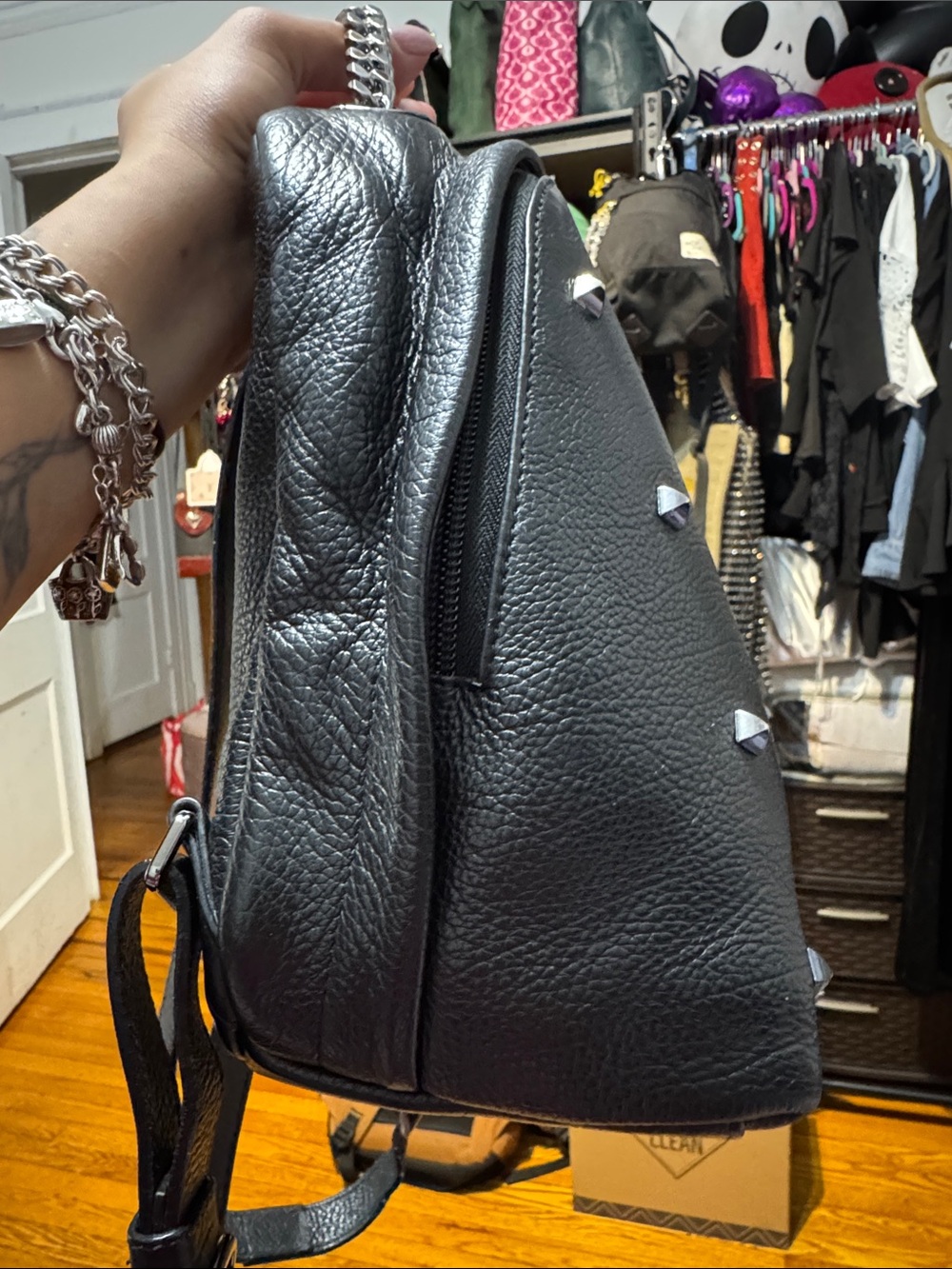 Furla Black Pebbled Leather Mini Backpack with Silver Studs - Picture 6 of 15